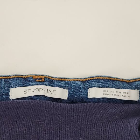 Seraphine Maternity Straight Leg Jeans Belly Panel Denim Size 2 Medium Wash Luxe - Picture 5 of 9